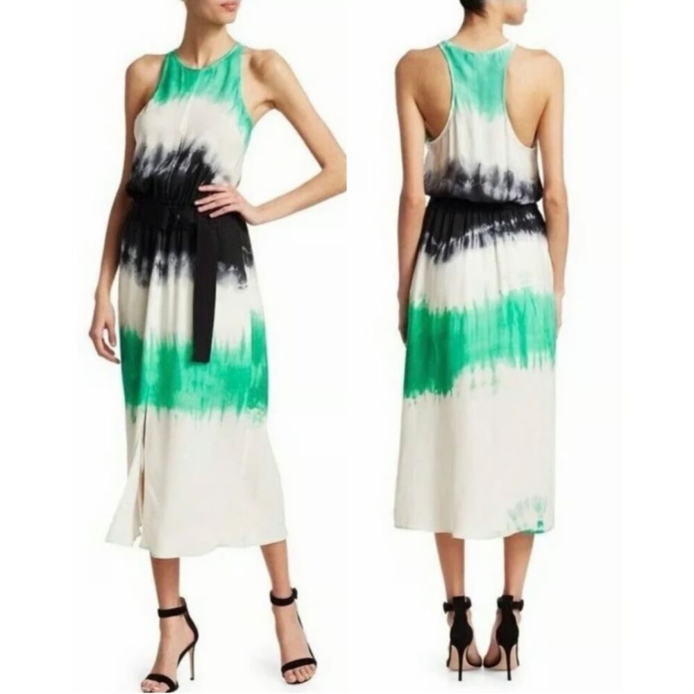 ALC Tallulah Teal Tie Dye Racerback Silk Midi Dress Size 2